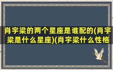 肖宇梁的两个星座是谁配的(肖宇梁是什么星座)(肖宇梁什么性格)