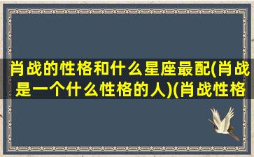 肖战的性格和什么星座最配(肖战是一个什么性格的人)(肖战性格好吗)