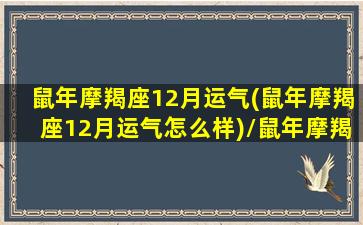 鼠年摩羯座12月运气(鼠年摩羯座12月运气怎么样)/鼠年摩羯座12月运气(鼠年摩羯座12月运气怎么样)-我的网站