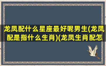 龙凤配什么星座最好呢男生(龙凤配是指什么生肖)(龙凤生肖配怎么样)